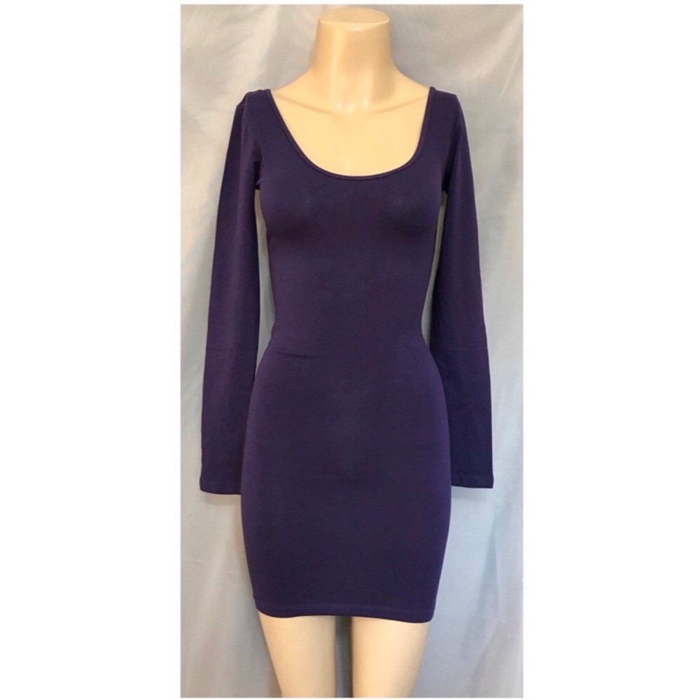 🚫SOLD🚫 NWT F21 Dark Purple Long Sleeve Body Con - Picture 1 of 4